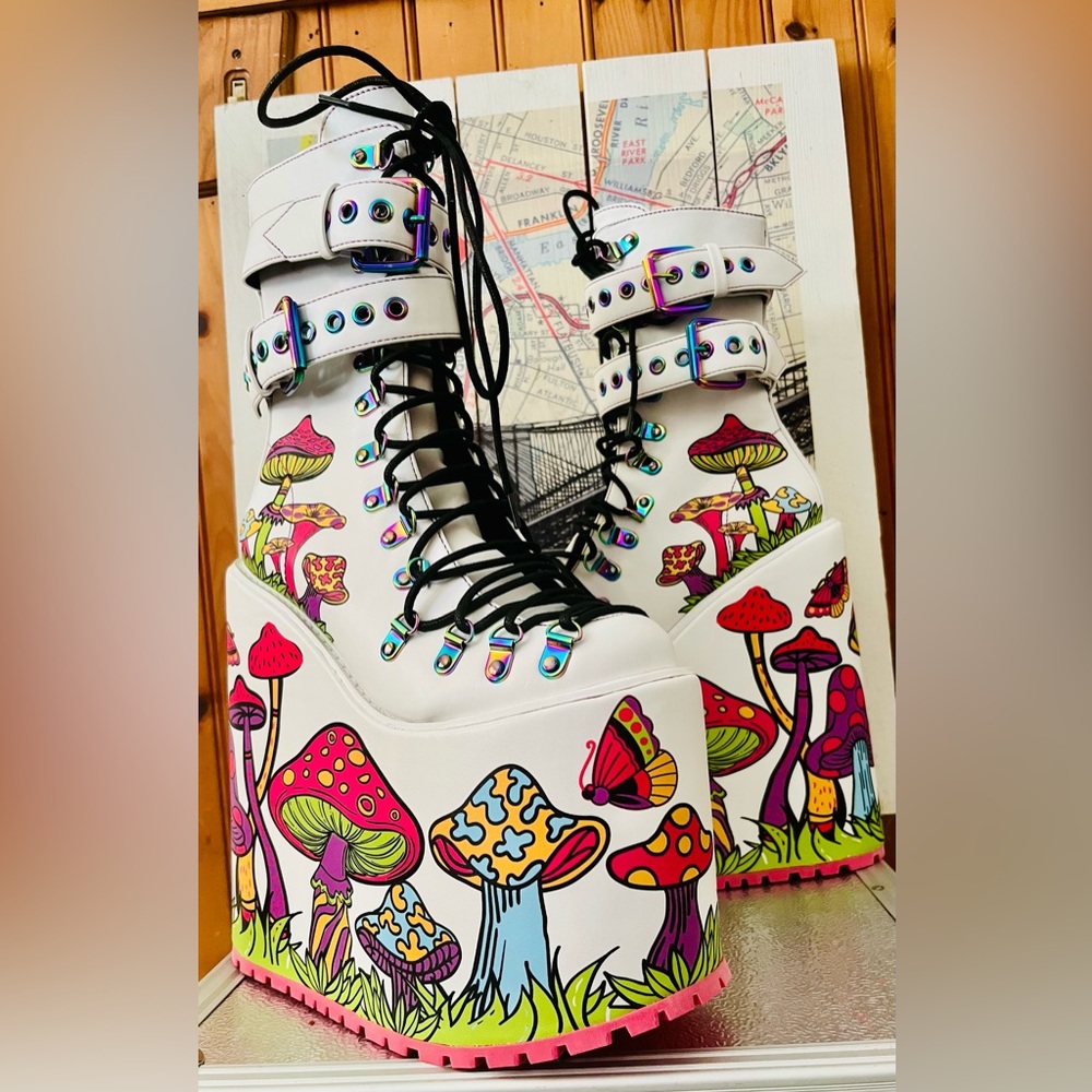 BNWT!! Current Mood Colorful Mushroom Mega Platform Boots - Picture 3 of 11